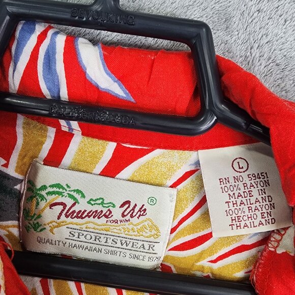 Mens Red Thums Up for Him Floral Hawaiian Shirt Button Down Short Sleeve Size L - Picture 3 of 7